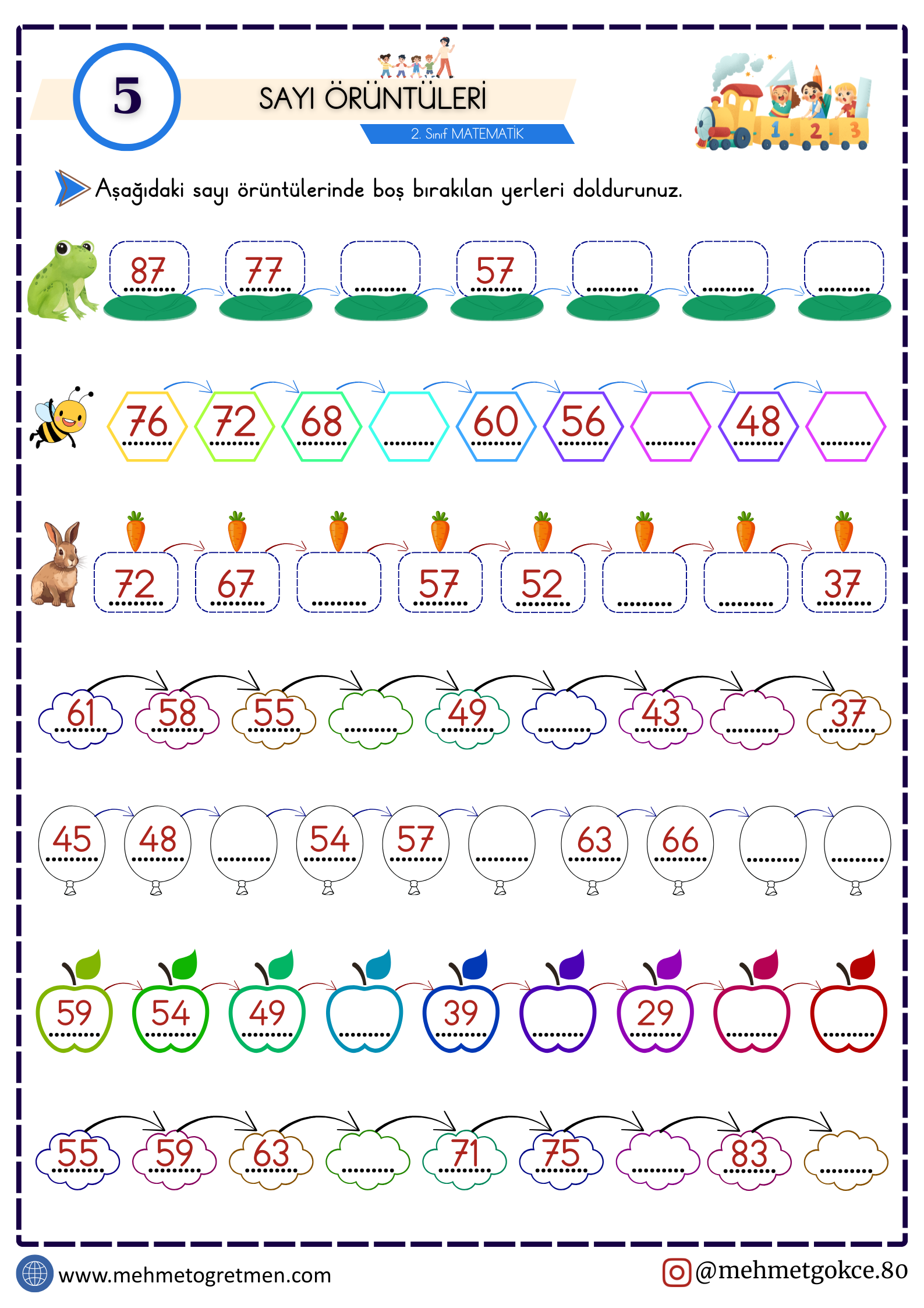 2. Sınıf Matematik Sayı Örüntüleri Çalışma Kağıtları PDF 1 SAYI ORUNTULERI